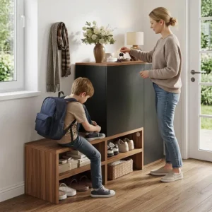 black and walnut corner shoe organizer with 4 tiers 2