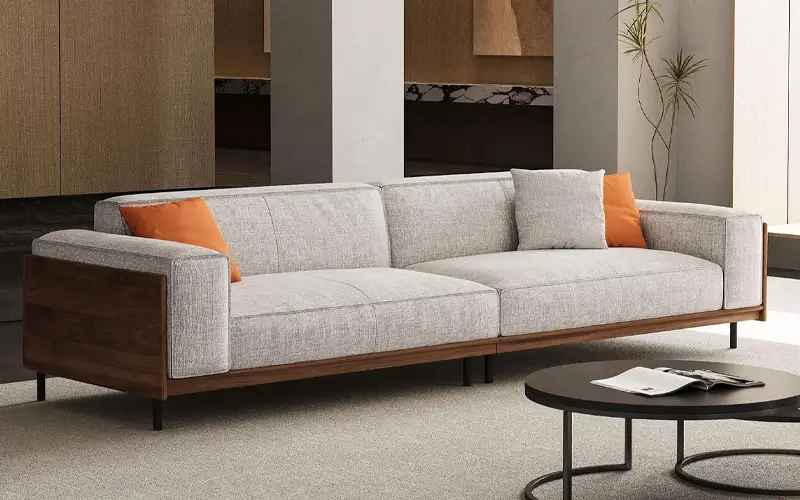 four seater living room couch with foam cushions and metal legs feature 1