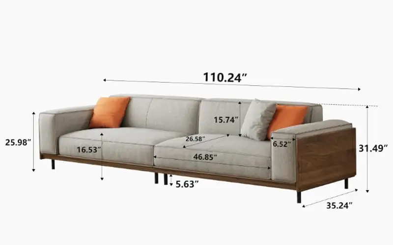 four seater living room couch with foam cushions and metal legs feature 2