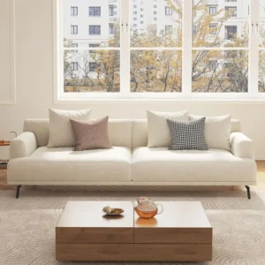 grey cotton linen deep seat sofa with metal legs 1