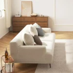 grey cotton linen deep seat sofa with metal legs 2