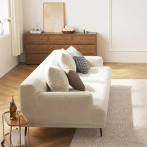 grey cotton linen deep seat sofa with metal legs 2