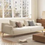 grey cotton linen deep seat sofa with metal legs 4