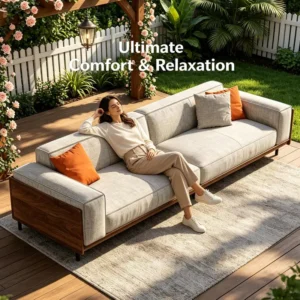 grey linen patio sofa with removable cushions 2