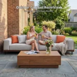 grey linen patio sofa with removable cushions 4