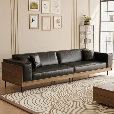 mid century modern 4 seater leather sofa couch