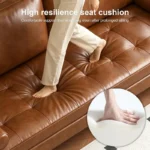 mid century modern faux leather sofa with tufted cushions 5