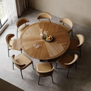 mid century modern veneer dining table with sculptural base 2