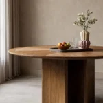 mid century modern veneer dining table with sculptural base 6
