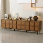 mid century wide tv stand with six drawers 1