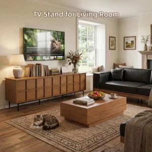 mid century wide tv stand with six drawers 2