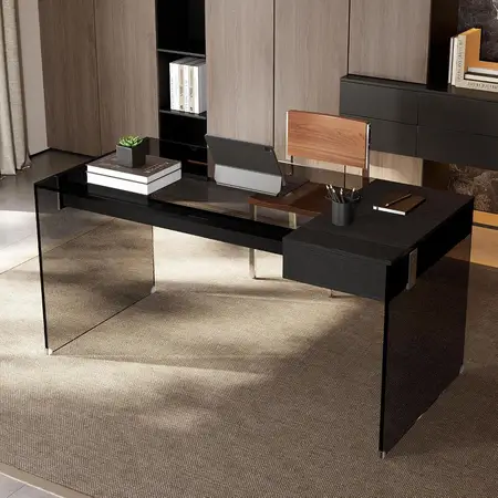 modern glass office desk with drawer for office