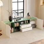 modern media console with 4 open shelves and 2 drawers 4
