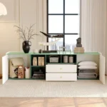 modern media console with 4 open shelves and 2 drawers 5