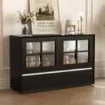 nesscarsti 47 24 inch black buffet cabinet with glass doors and 2 drawers 1