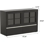 nesscarsti 47 24 inch black buffet cabinet with glass doors and 2 drawers 3