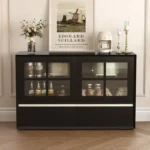 nesscarsti 47 24 inch black buffet cabinet with glass doors and 2 drawers 4