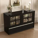 nesscarsti 47 24 inch black buffet cabinet with glass doors and 2 drawers 5