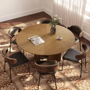 nesscarsti 59 inch round dining table with parquet veneer top 1