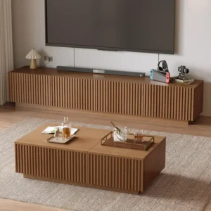 nesscarsti 86 61 inch walnut finish tv stand and lift top coffee table set 1