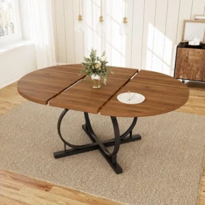 walnut extendable dining table for 4 6 with metal x base 2