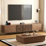 walnut finish two piece living room furniture set with storage 1