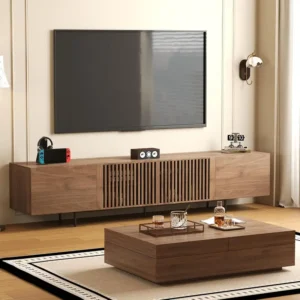 walnut finish two piece living room furniture set with storage 1