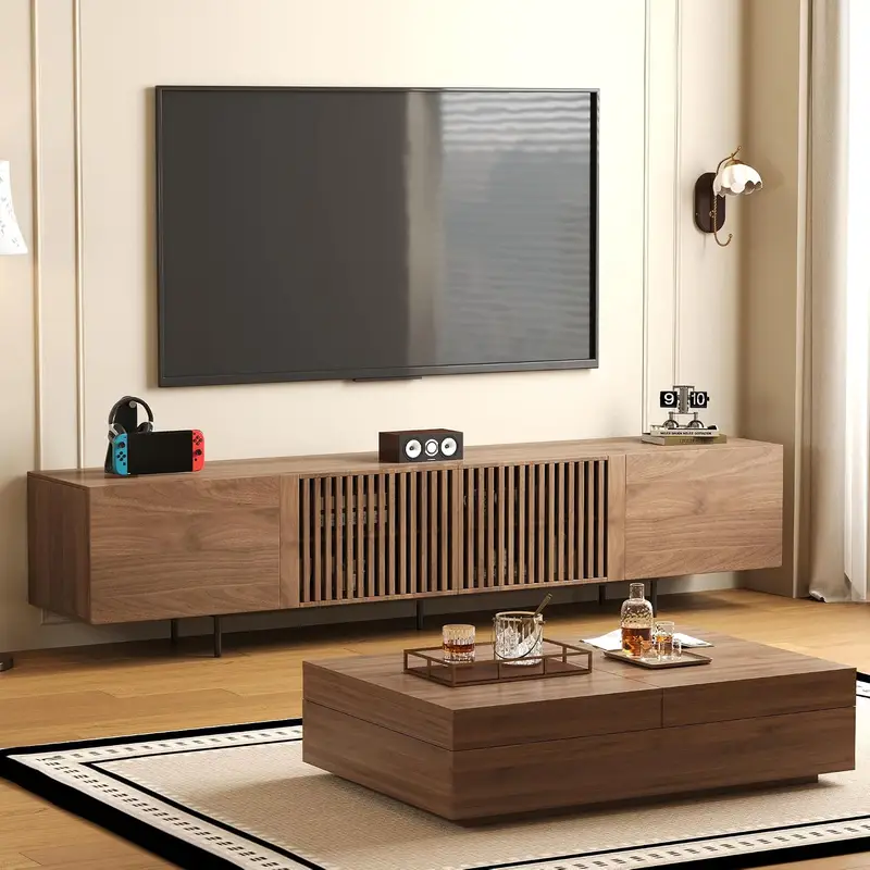 walnut finish two piece living room furniture set with storage 1 walnut finish two piece living room furniture set with storage 1