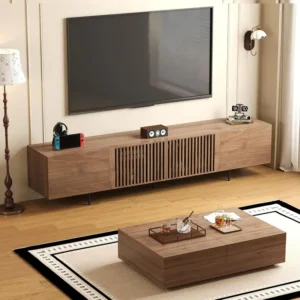 walnut finish two piece living room furniture set with storage 2