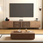 walnut finish two piece living room furniture set with storage 5