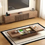 walnut finish two piece living room furniture set with storage 6