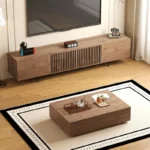 walnut finish two piece living room furniture set with storage 7