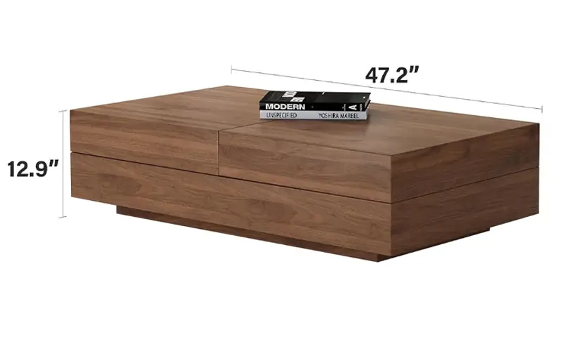 walnut finish two piece living room furniture set with storage feature 2