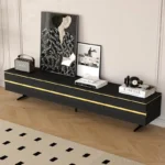wide black media console with flip down storage 1