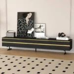 wide black media console with flip down storage 4