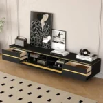 wide black media console with flip down storage 5