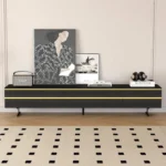 wide black media console with flip down storage 6
